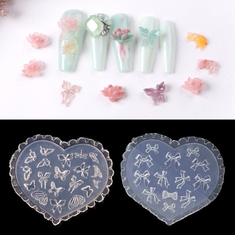 1Pcs Silicone Nail Mold Heart Shaped Butterfly Bow Flower 3D Nail Template Nail Art Decorations Nail Art Mold Manicure Tool