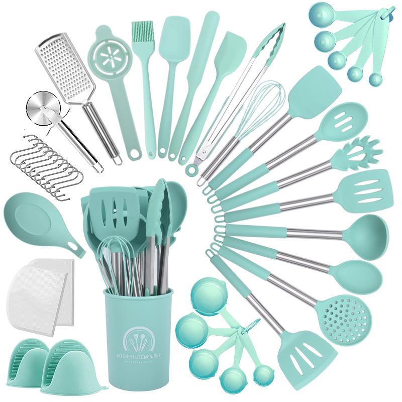 43-Piece Silicone Utensil Set: Heat-Resistant Non-Stick Spatulas & Stainless Steel Kitchen Tools.