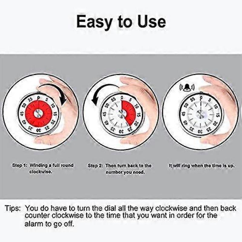 Magnetic Mechanical Kitchen Timer -Countdown Timer 60 Minute Visual Time Management Tool Baking Cooking Steaming