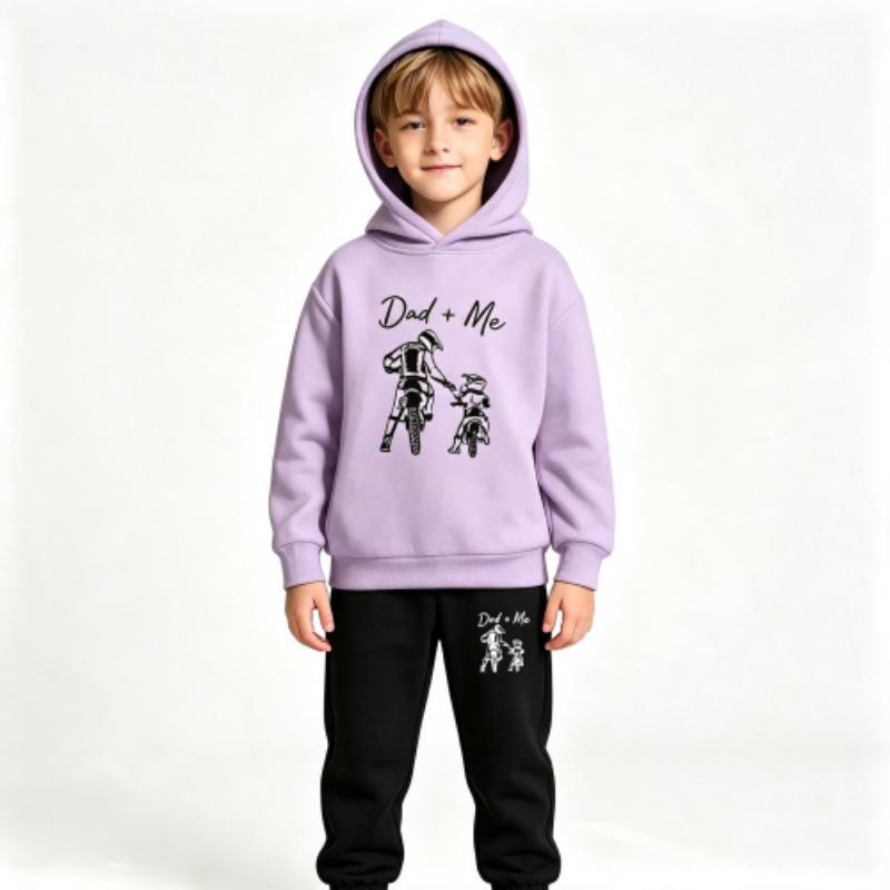 Fashion Motorcycle Rider Letters Dad and Me Print Kids Pullovers Pants 2-piece Set Street Casual Fashion Hoodies Vintage Boy's Girl Clothes