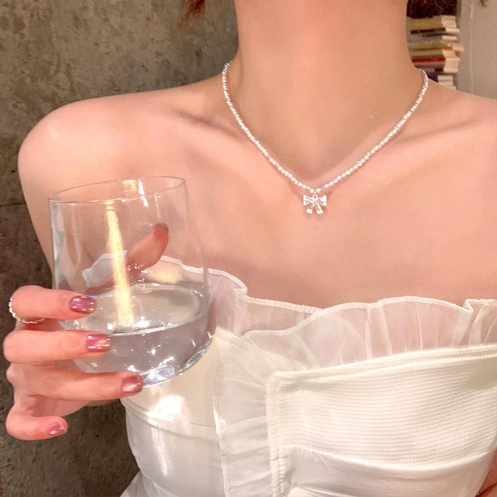 Korean Pearl Necklace for Women - Elegant Titanium Steel Clavicle Chain with Love Design