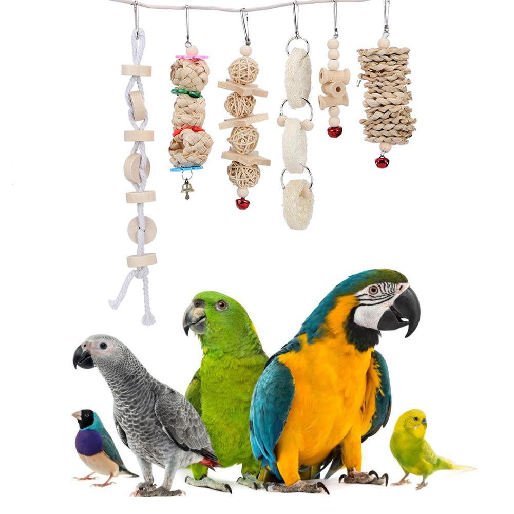 7Pcs Set Bird Chewing Toys Hanging Cage Swing Parrot Standing Climbing Toy