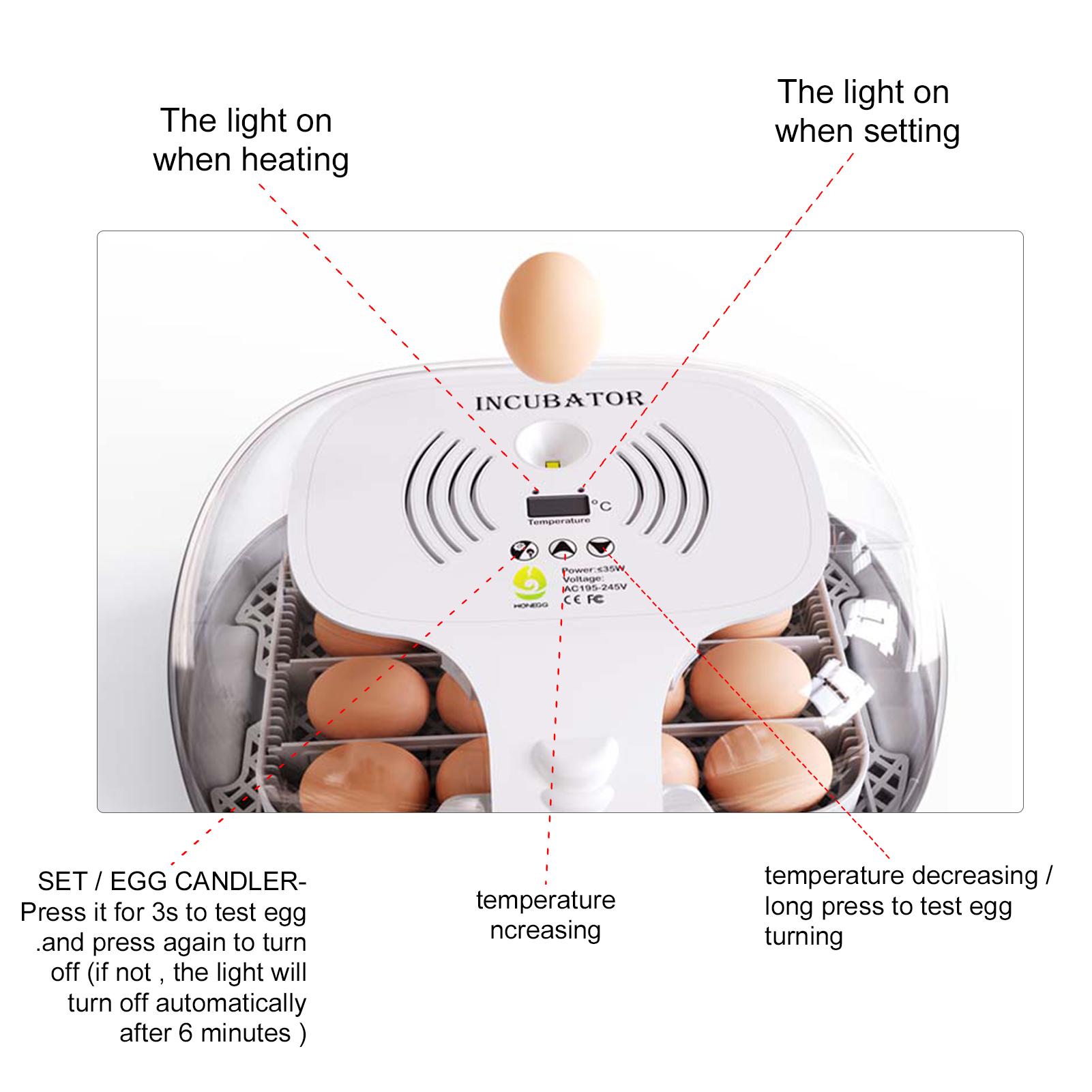 Incubator for Automatic Egg Turning Multifunctional Egg Tray Transparent Cover LED Egg Candling Targeted for Poultry Breeders