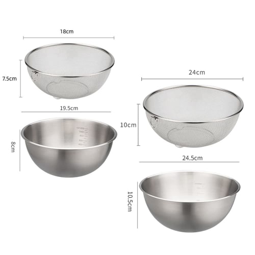 Doveja 4-Piece Colander and Bowl Set, Stainless Steel with Draining Holes, Includes Colander, Bowl & Colander, Set of 4