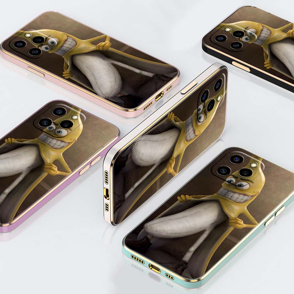 

N38 Banana Design Art Golden Plating Edge Мягкий чехол для телефона из ТПУ для Samsung S23 S24 Ultra A14 A34 A54 A22 Huawei P40 Honor 90 Противоударная задняя крышка