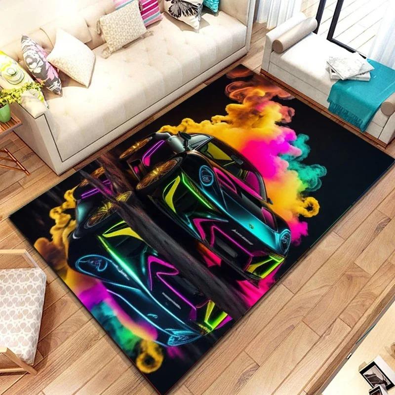 Sports Car Carpet Mat Rug Starry Sky Neon Lights Sci-Fi Futuristic Home Decoration Floor Mat Living Room Decoration Bedroom Rug