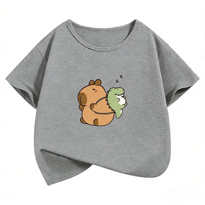 Trendy Kawaii Capybara Printed Design T Shirts Capibara Kids Children's T-shirt Boys Girls Summer Spring Casual Top Tee