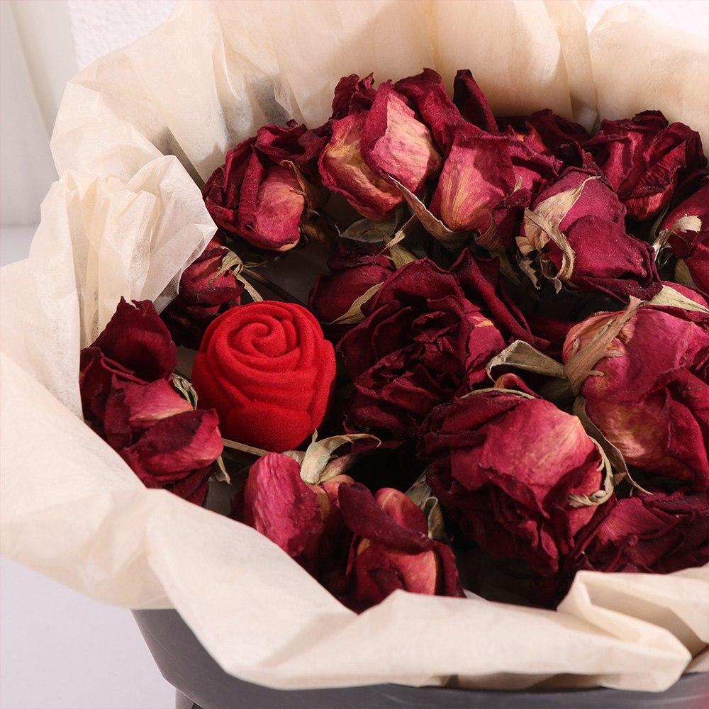 Red Flower Stem Jewelry Box Stud Earrings Engagement Rings Box  Gift Box