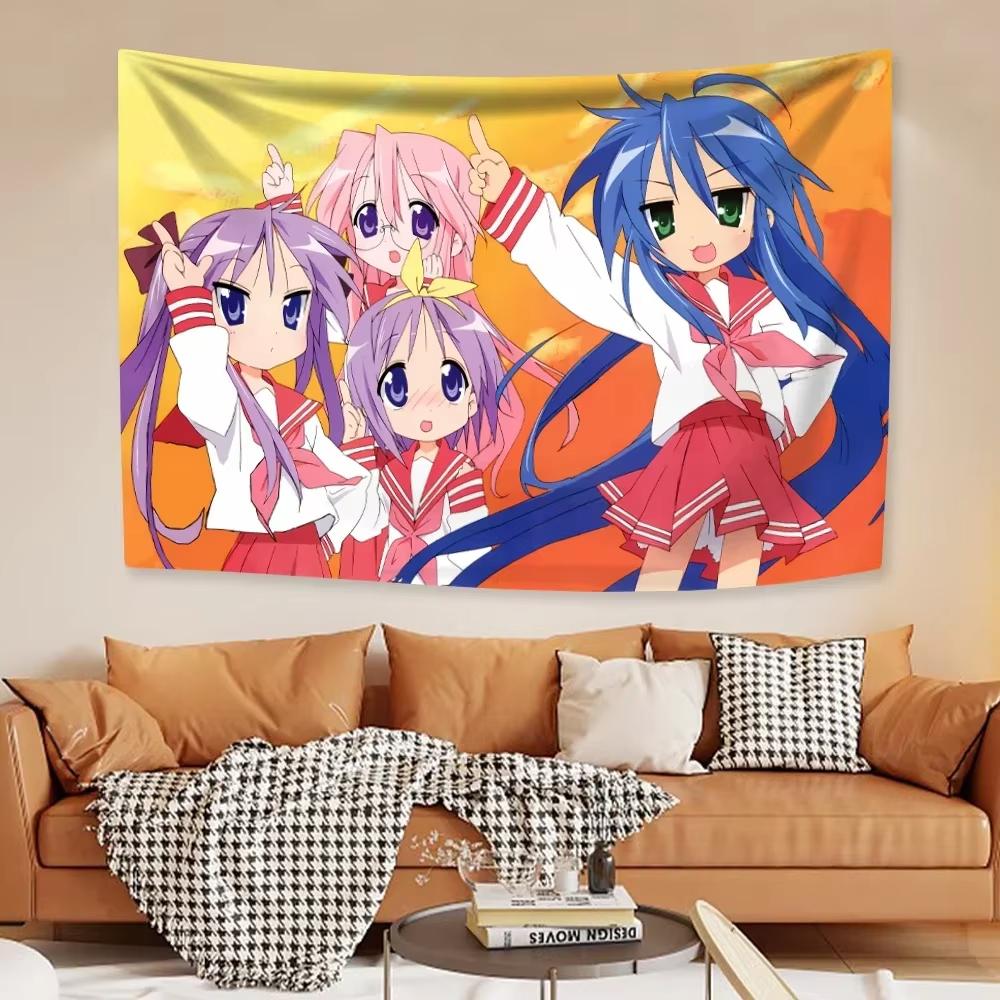 Lucky Star Full Cast Otaku Kawaii Tapestry Girly Decor Bedroom Wall Styling Kawaii Anime Poster Photo Backdrop