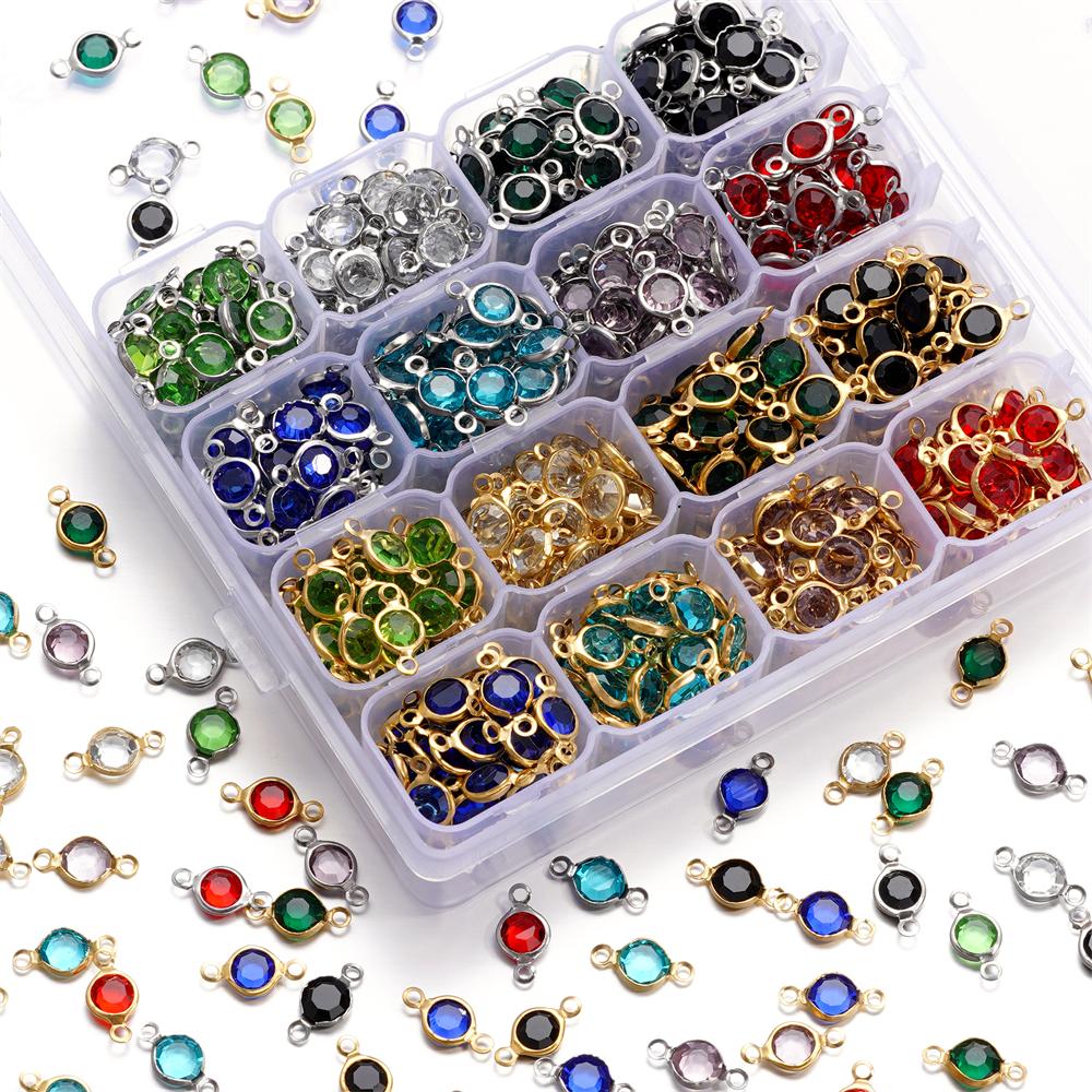 10pcs/lot Stainless Steel Crystal Round Double Ring Pendants for DIY Bracelet Necklace Beads Jewelry Making Accessories