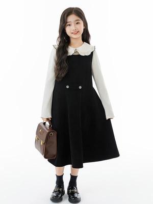 Korean Style Girls' Lapel Shirt & Vest Dress Set 2025