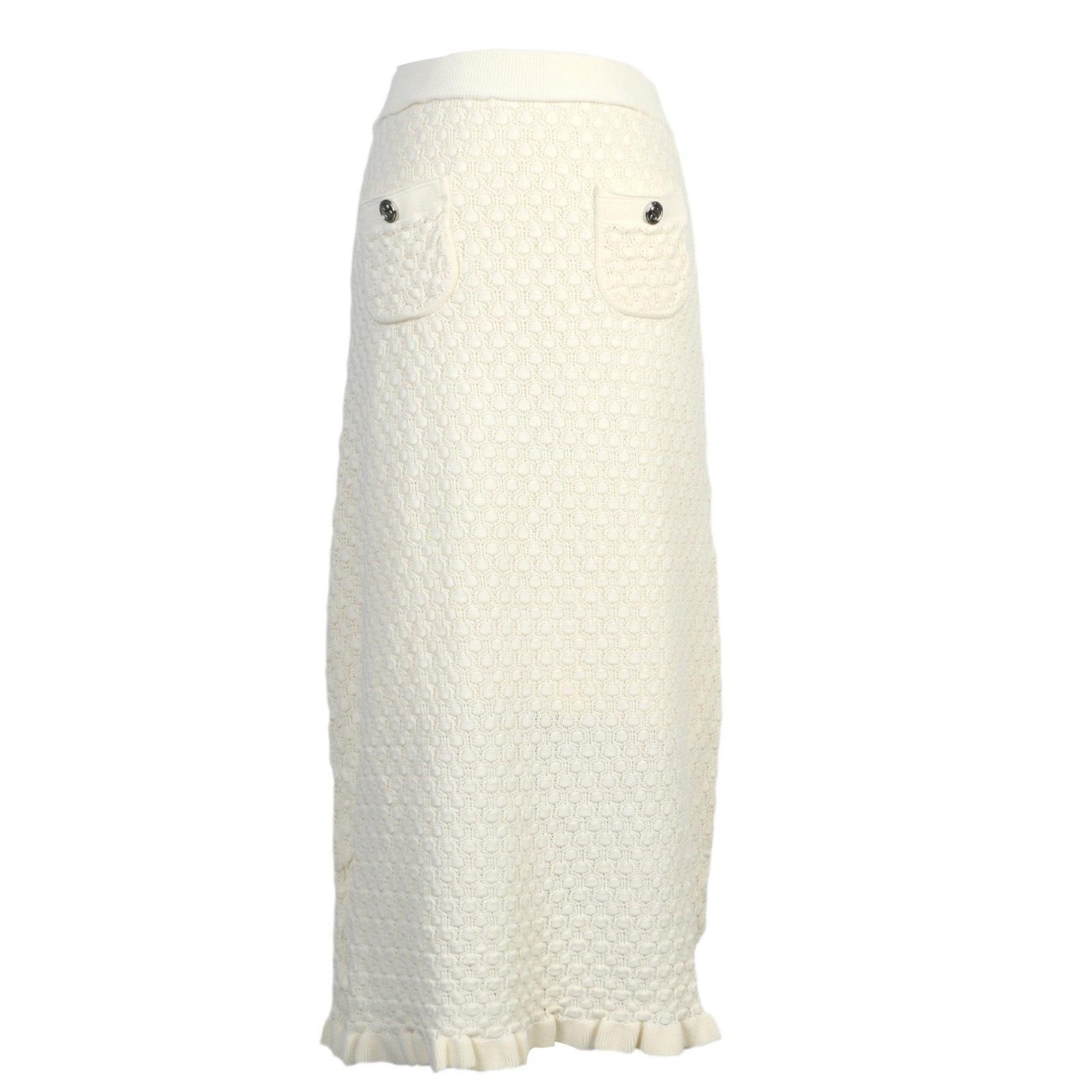 

Французский однотонный вязаный кардиган и юбка миди - с длинным рукавом, ажурный для осени/зимы L