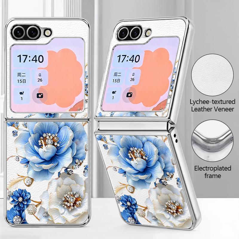 Little Floral Pattern Case For Samsung Galaxy Z FlIP 7 FE 6 5 Z Flip7 Flip6 Flip5 Luxury Plating PC+PU Leather Hybrid Folding Phone Cover