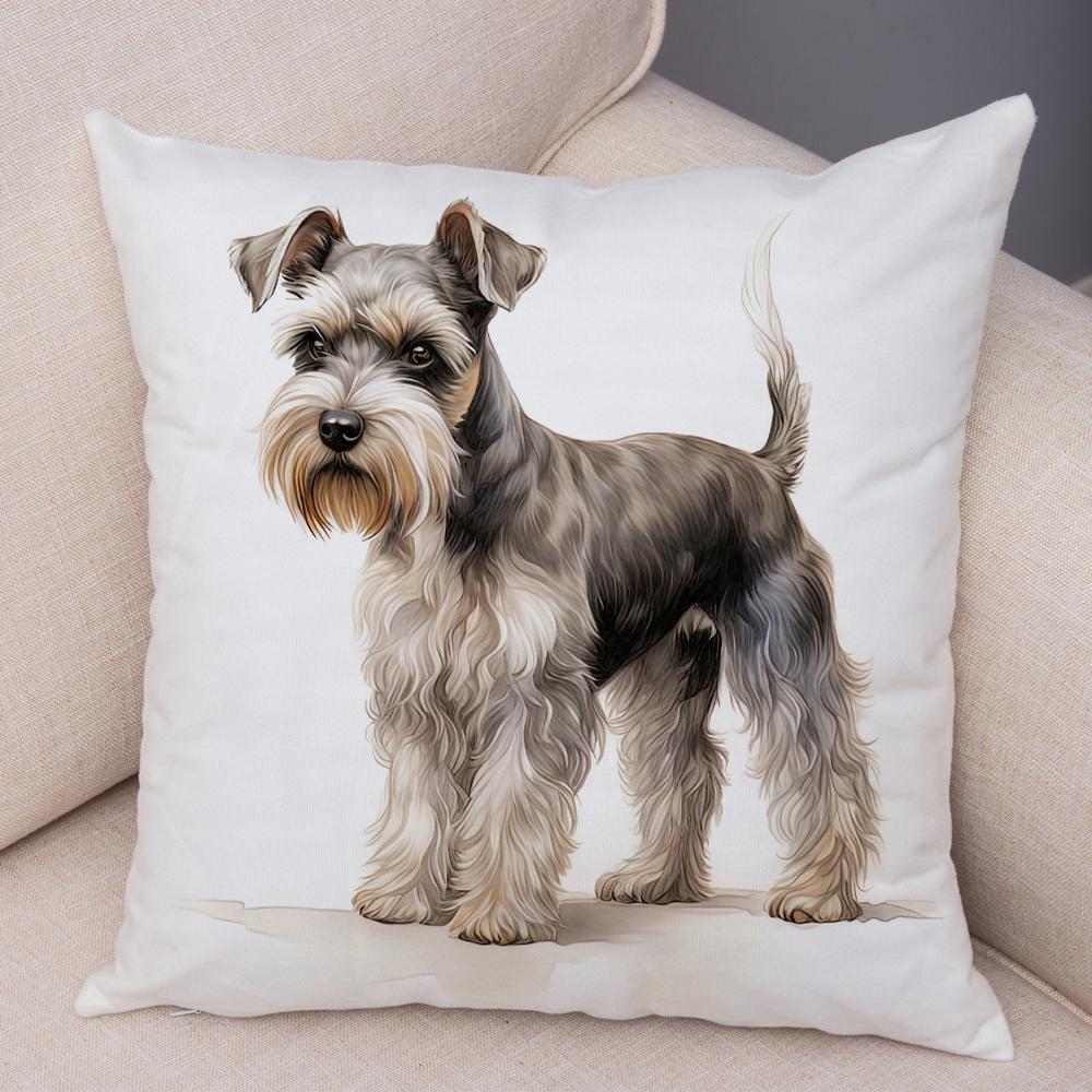 Roztomilý povlak na polštář s mini kníračem pro domácnost, oboustranný potisk, dekorace, kreslený mazlíček, zvíře, na pohovku, do auta, povlak na polštář, měkký plyšový povlak na polštář