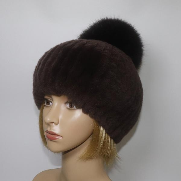 Winter Women Luxuryt Rex Rabbit Fur Hat With Fox Fur Pompoms Natural Warm Fur Hats Girls Knitted Fluffy Real Rex Rabbit Fur Caps
