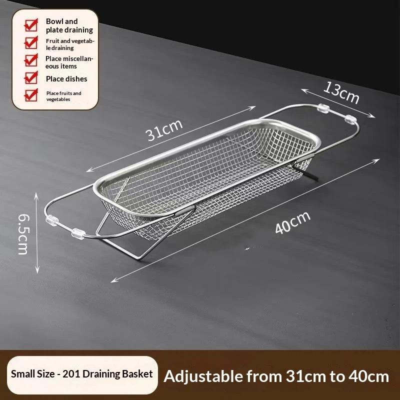Adjustable Arm Stainless Steel Sink Drain Basket Expandable Rust Proof Mesh for Home Kitchen Vegetable Washing Food Drying