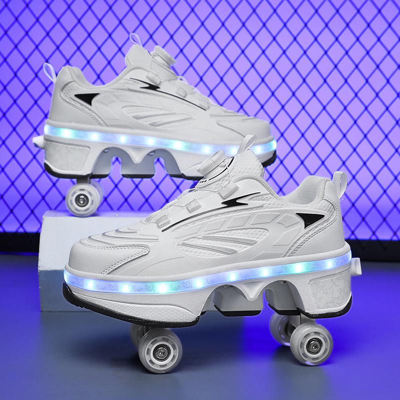 Shoes with Wheels Rotating Button Type Knob To Adjust Roller Skates New Deformed Parkour Skates Special Gifts for Girls