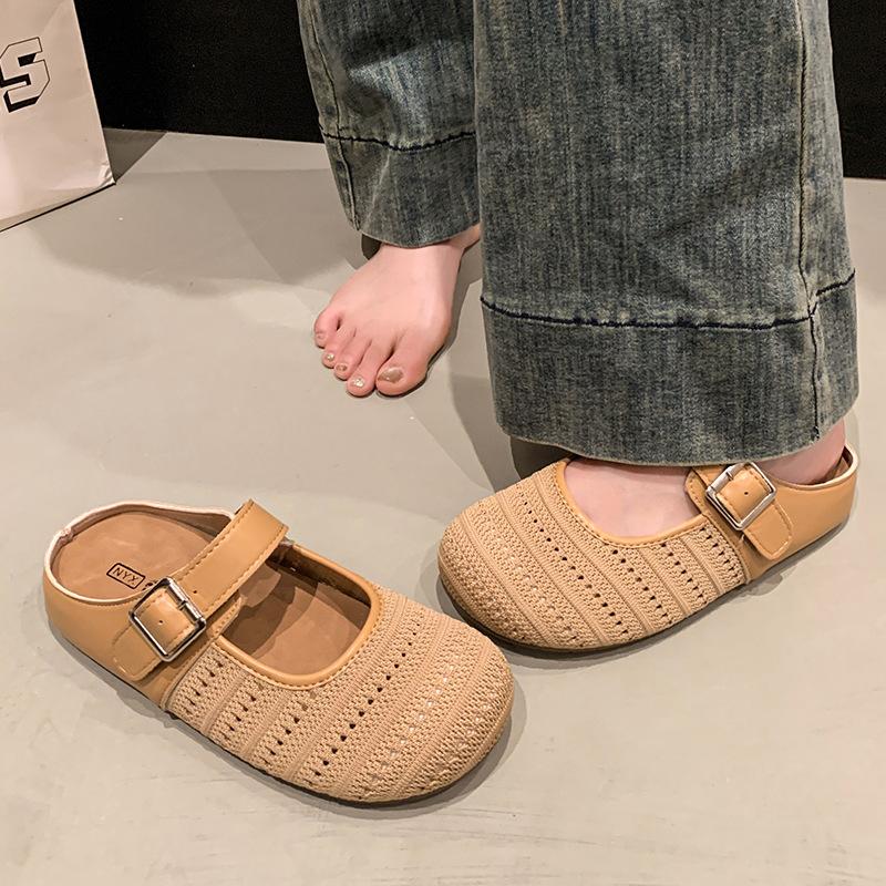 Thick-bottomed retro breathable bag head half slippers women's outer wear 2025 new spring and summer one-pedal sandals