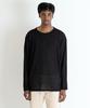 Seuteulaikeu Drop Shoulder Loose Fit Linen T-Shirt (Black)