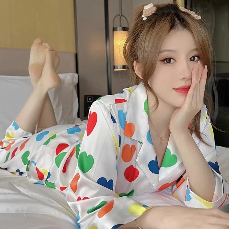 2025 Spring Autumn Women's Pajamas Set Luxury Satin Silk Pajamas Girls Long Sleeve Sleepwear Leisure Home Clothes Nightwear Pyjamas for Women