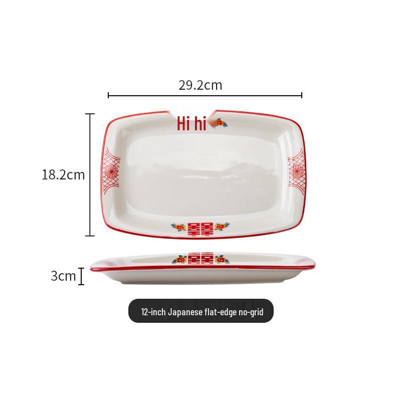 Set di Piatto Rotondo Rosso Ceramica Retrò Doppia Felicità - Piatto Basso, Piatto Piatto, Piatto per Hot Pot, Piatto per Carne, Piatto per Salsa e Piatto per Pesce per Tavola da Ristorante.