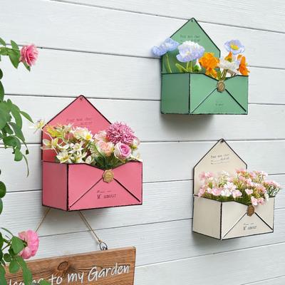 Wall Mounted Planter Envelope Shape Wall Planter Box Retro Iron Planter with Drainage Hole