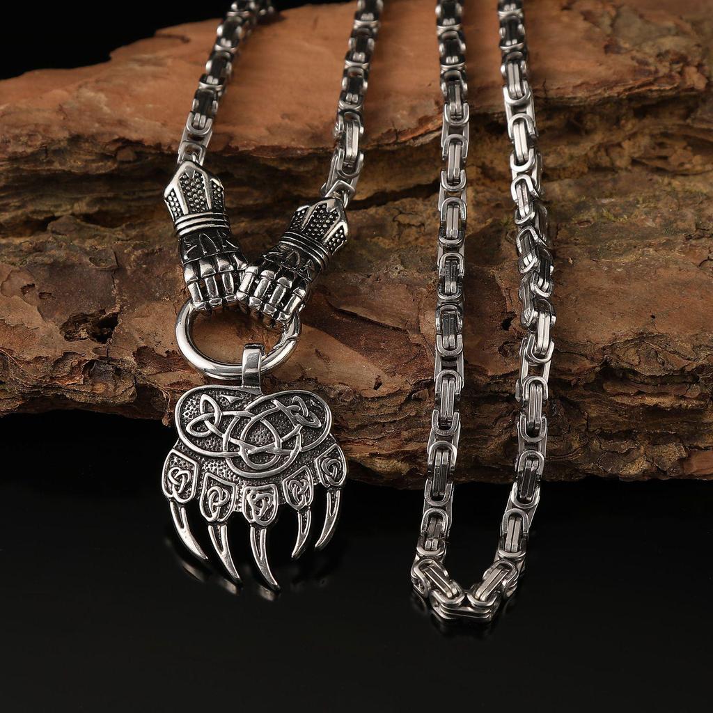 Ayı Pençesi ve Kurt Yüzü Tasarımlı Viking Savaşçısı Kolye Ucu