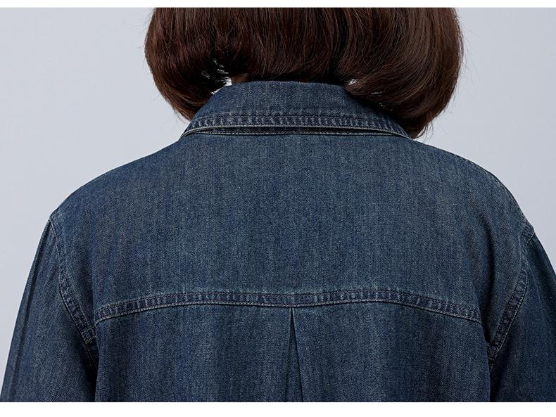 Women's European Style Denim Shirt Jacket, Spring/Autumn 2024, Plus Size, Loose Fit, Mid-Aged Mom Top.