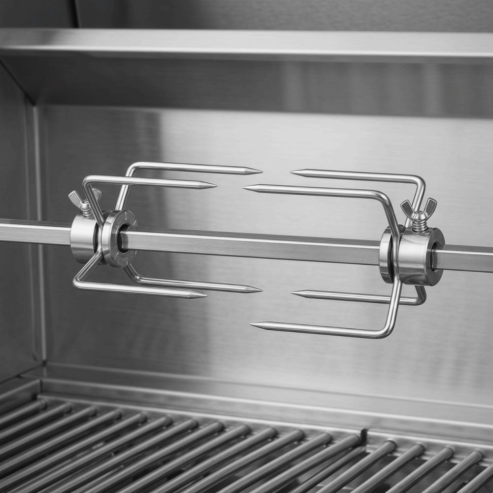 2PCS Stainless Steel Rotisserie Meat Forks Silver 4 Prong Grill Spit Clamps Locking Screw BBQ Skewer Holders Meat Grilling