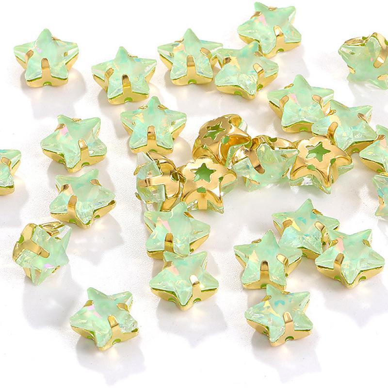 50 Pcs 10mm Star Glass Claw Drill with Hole Pentagram Hand-sewn Drill DIY Wedding Shoes and Clothing Bags Hairpin Jewelry Accessories