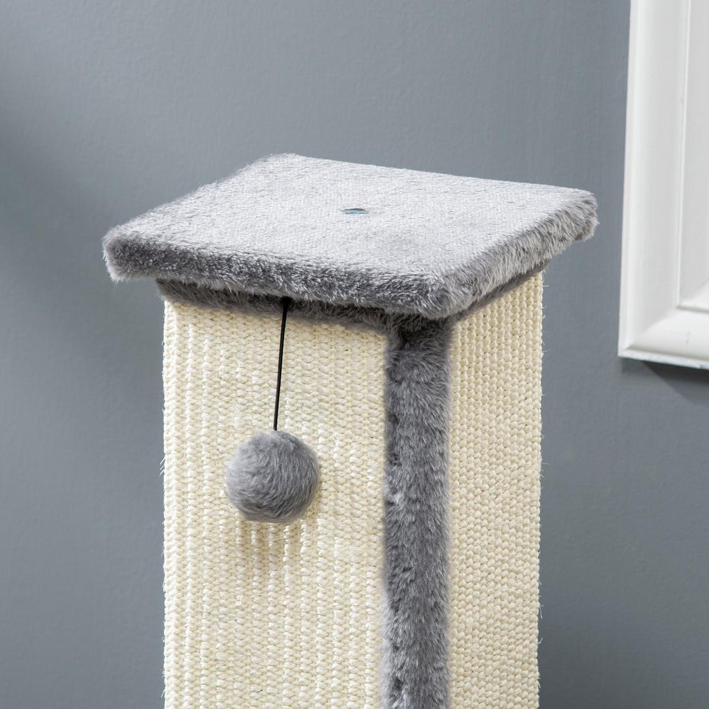 Cat Scratching Post with Ball, Sisal Pole and Plush Cover, 41x41x81 Cm, Grey