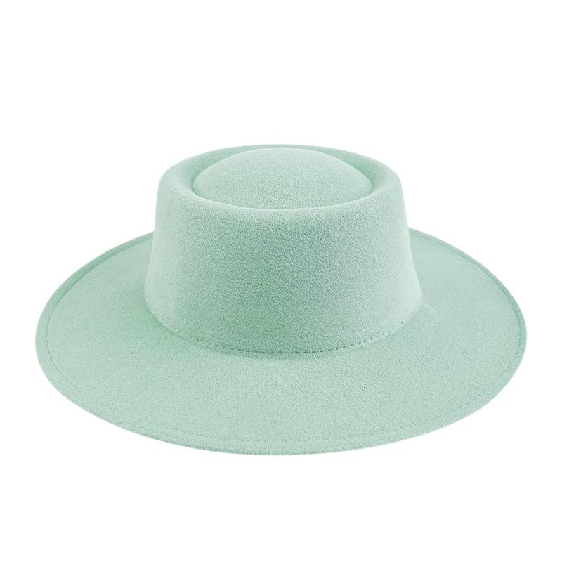 British style solid color big brim flat top top top hat French fashion jazz flat top woolen hat autumn and winter felt hat