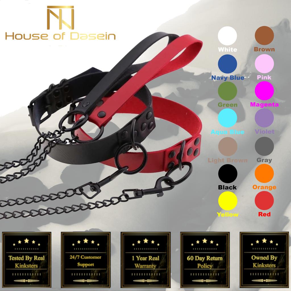 Rivet Slave Collar With Leash Pet Play Owned Submissive Collars & Leashes