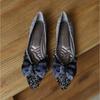 Fashion Sharp Pointed Flat Shoes for Women 2025 New Silk and Satin Rhinestone Scoop Shoes Women Soft Sole Shallow Mouth Large Size Pumps