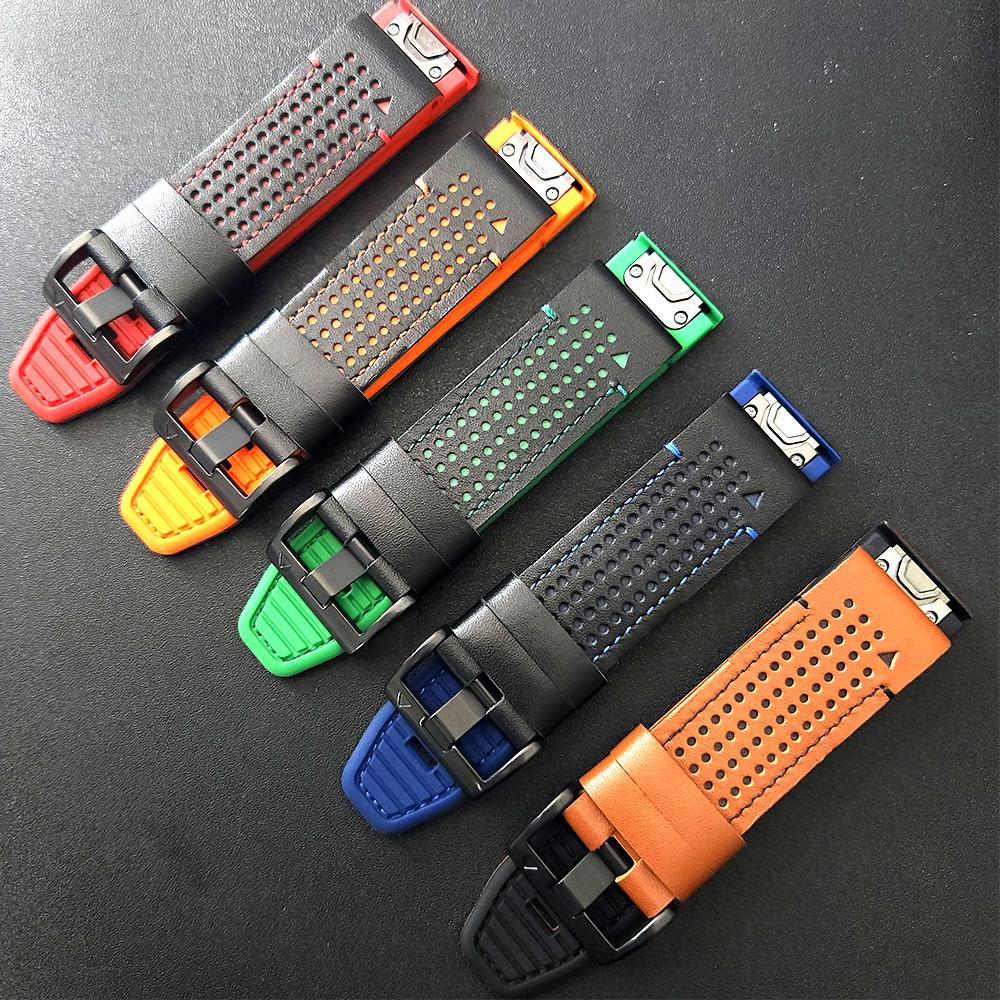 Zweifarbiger Leder-Silikon-Riemen für Garmin Fenix 7X 7 6X 6 5 5X Plus/Epix Pro Gen 2 47mm 51mm Quick Fit 26mm 22mm Uhrenarmband