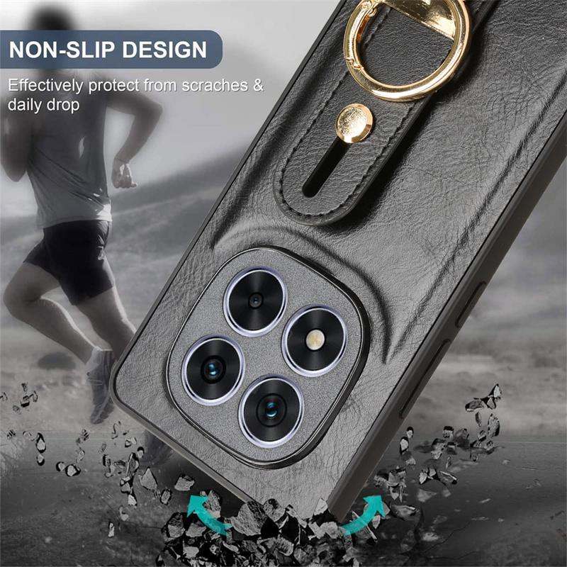 Luxury Wristband Leather Stand Case for Xiaomi Redmi Note 14 Pro 5G 4G Cover With Ring Opener Coque Fundas Capa
