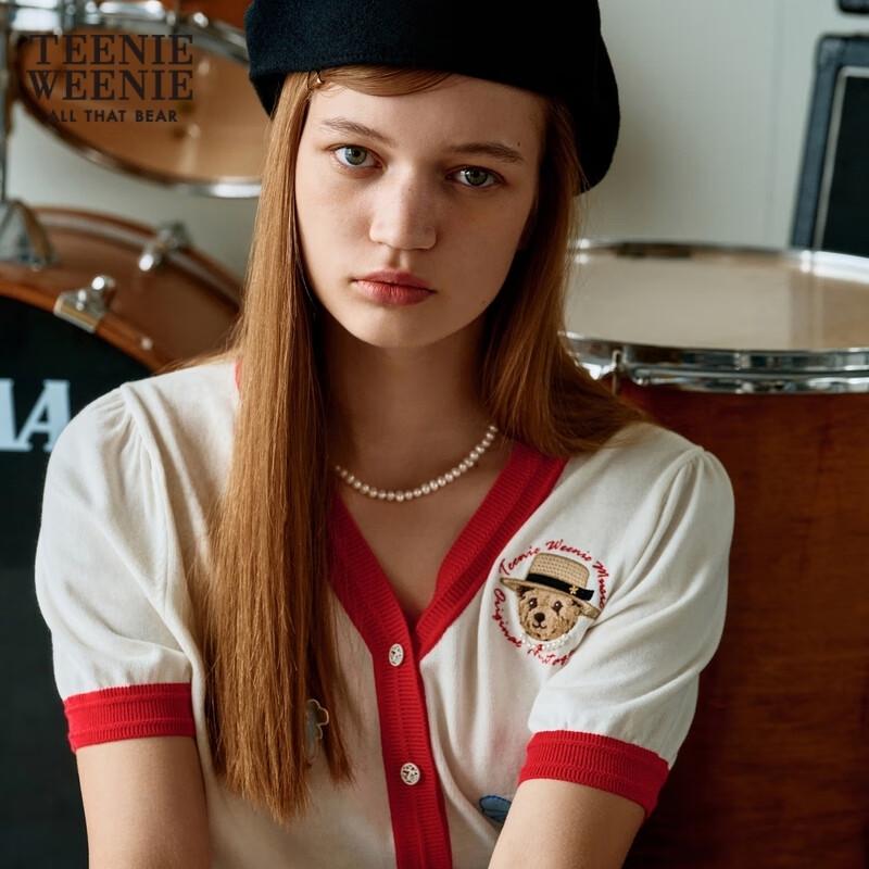 Teenie Weenie Women's Bear V-Neck Short Sleeve Knit Cardigan