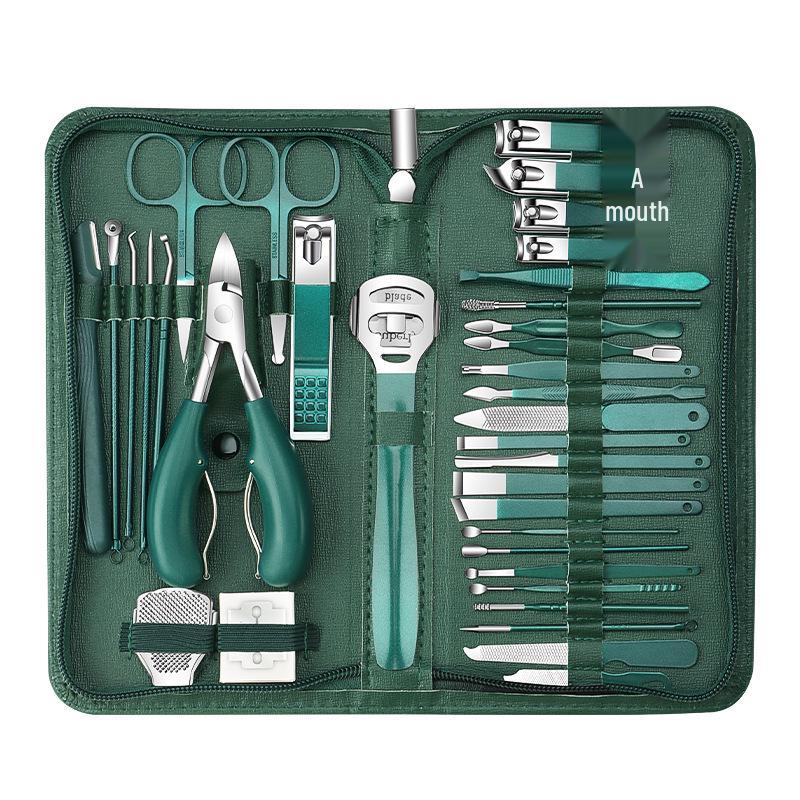 35-Piece Dark Green Manicure Set: Cross-Border Nail Clippers & Ingrown Nail Pliers