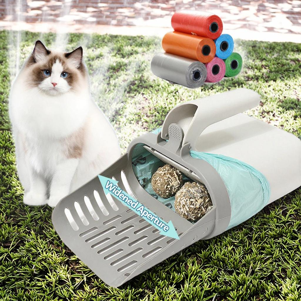 Custom Eco-Friendly Plastic 2-in-1 Integrated Cat Litter Scooper Shovel Detachable Cleaning Garbage Bag Small Animals