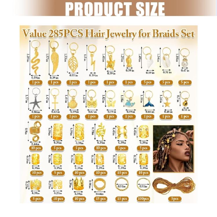 285PCS/Lot Metal Hair Rings Hollow Out Jewelry DIY Accessories For Creative Hair Braiding