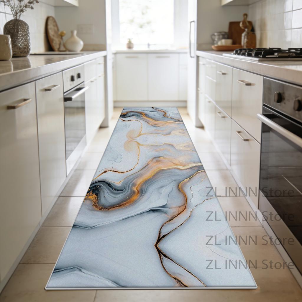 Luxury Marble Style Kitchen Long Carpet Decoration Home Living Room Sofa Area Runner Mat Bedroom Bedside Non-slip Plush Carpet