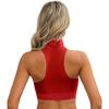 Womens Mock Neck Sleeveless Sheer Crop Top Glossy See Through Vest