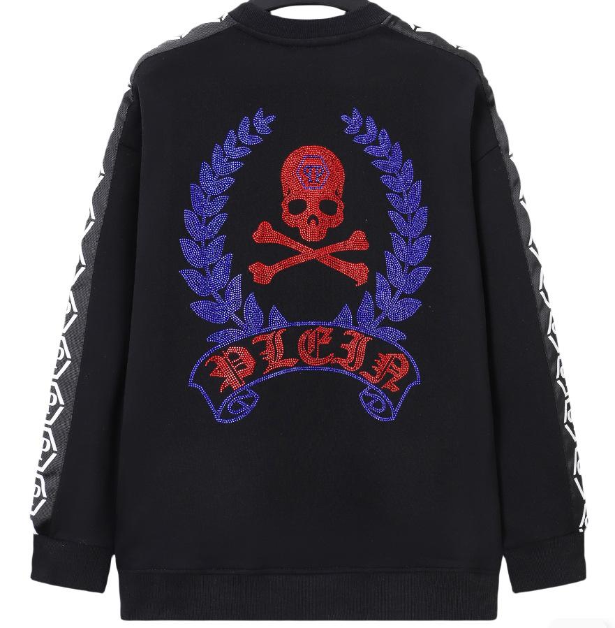 Trendy Philip Plein Men's Hoodie: Autumn/Winter Collection, European & American Street Style, Rhinestone Round Neck, Casual Fashion.