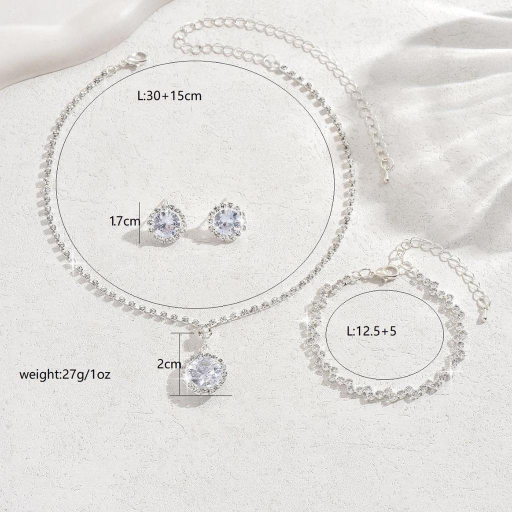 Minimalist Sparkling Zirconia Bridal Jewelry Set: Necklace, Earrings, Bracelet