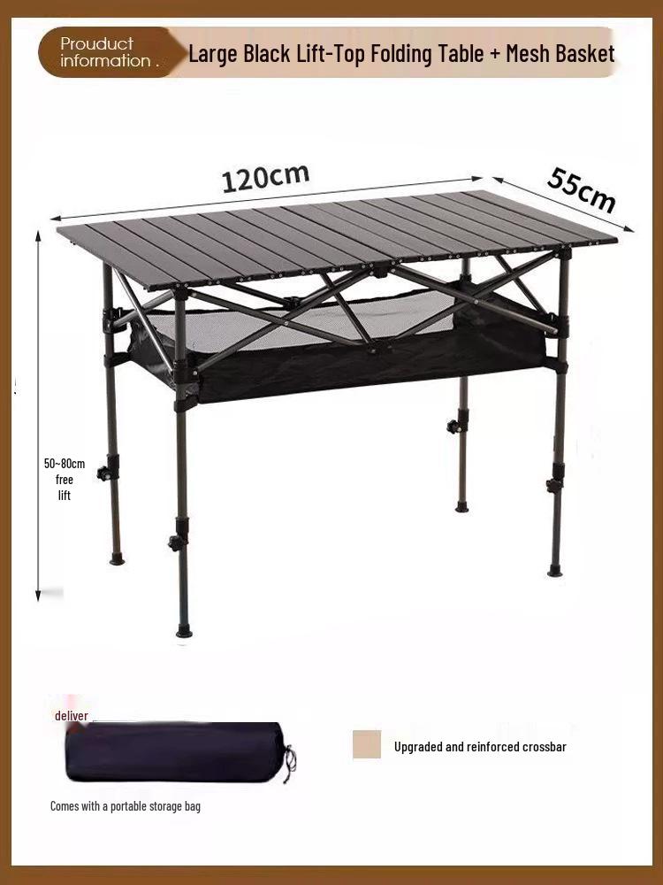 Height-Adjustable Outdoor Picnic & Camping Table - Folding Roll-Up Design
