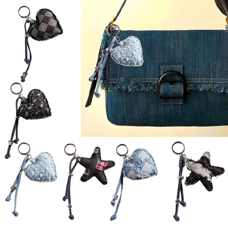 Charming Denims Heart Keychain Cute Design Sturdy Fabric Perfect For Keyrings Bags Gift Giving