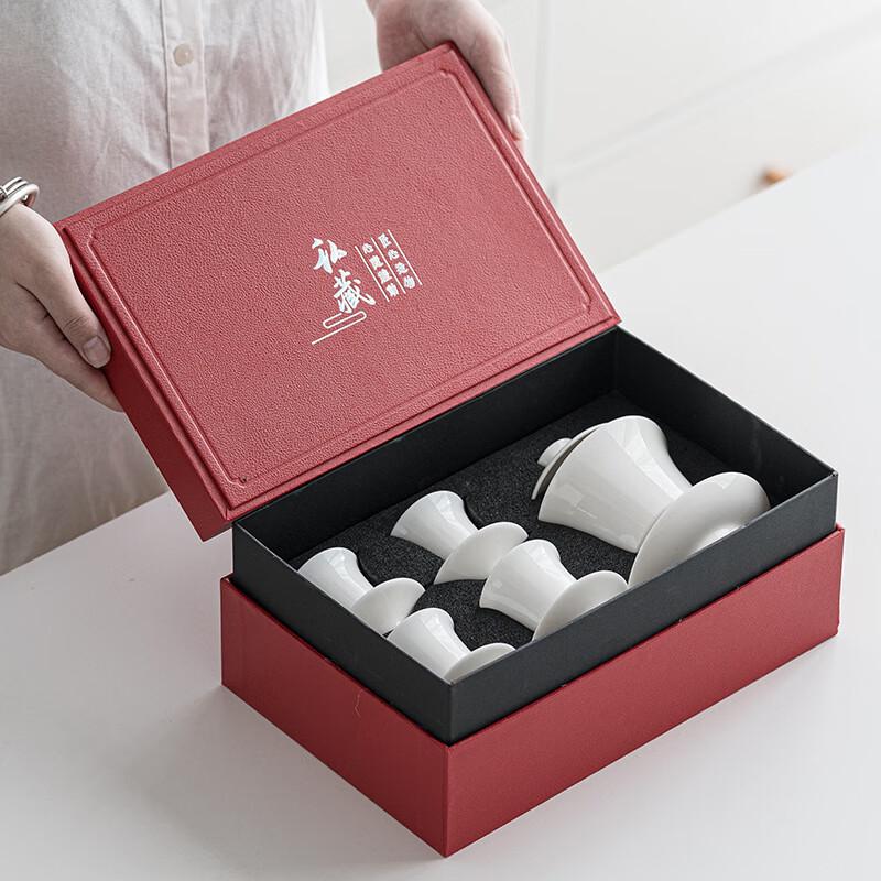 Mutton Fat Jade Porcelain Gaiwan Tea Set