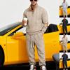 Men's American Style Loose Heavyweight Textured Stand Collar Henley Hoodie Set for Autumn/Winter