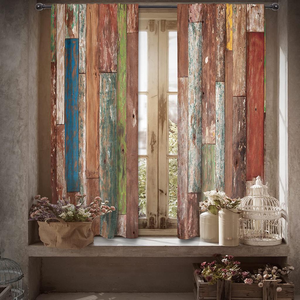 American Retro Printed Curtains For Wooden Doors, Rod Pocket Polyester Curtains, Bedroom, Study, Living Room Decorative Curtains