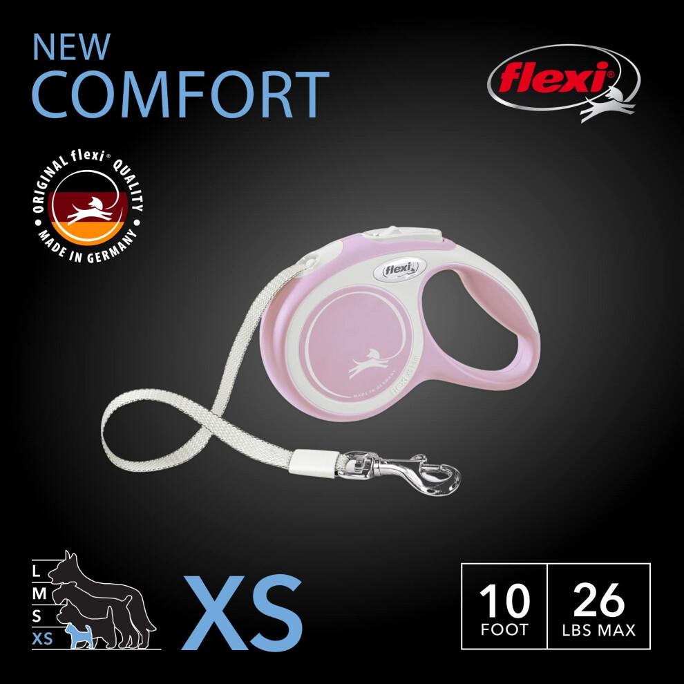 FLEXI New Comfort Retractable Dog Leash (Tape) Ergonomic Durable and Tangle Free Pet Walking Leash for Dogs Up To 26 Lbs 10 Ft Extra Small Pink/R